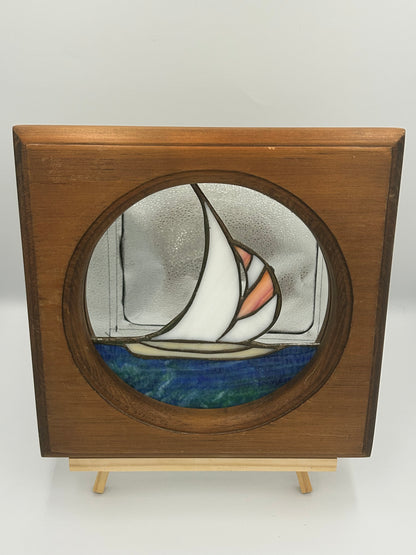 Framed Stained Glass Sailboat